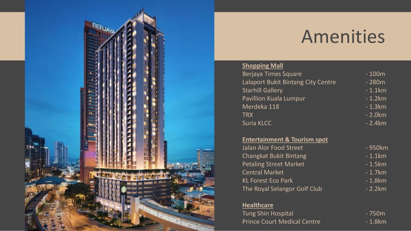 Amenities and distances (Sales Kit 2024)